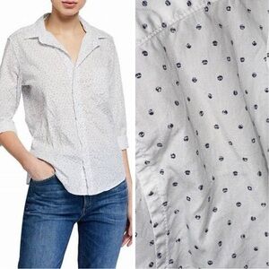 NWT Frank & Eileen Frank Cotton Poplin Button Down Subtle Navy Polka Dot Large